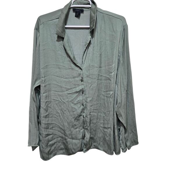 Rachel Rachel Roy Sage Green Button Down Blouse Women’s 1X Long Sleeve Top - Picture 1 of 10
